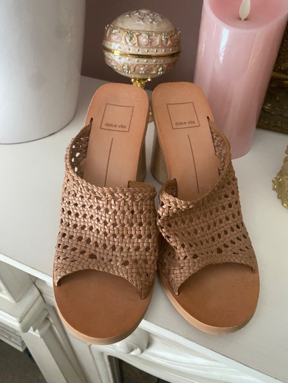 Dolce Vita Tan Brown Sandals Slide Heel 8 - Picture 2 of 5